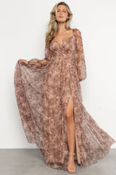 Katara Tulle Maxi Dress | Mocha Floral