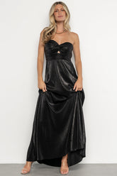 Seraphine Pleated Strapless Gown | Black