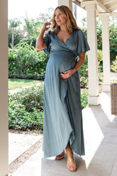 Vara Satin Maxi Wrap Dress | Dusty Blue