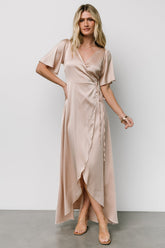Vara Satin Maxi Wrap Dress | Champagne