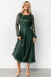 Kalla Sequin Midi Dress | Emerald