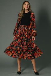 Sylvie Tiered Midi Dress | Black Multi