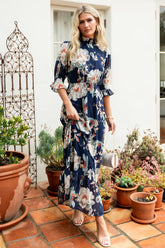 Marie Mock Neck Maxi Dress | Navy Floral