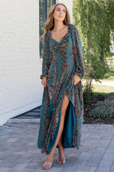 Aurora Velvet Maxi Dress | Jade + Bronze Floral
