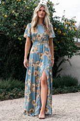 Agnes Satin Maxi Dress | Blue + Gold - Baltic Born