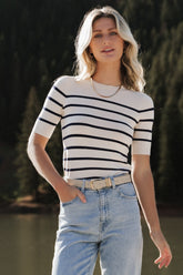 Alyson Knit Top | Ivory + Navy - Baltic Born