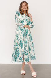 Eunice Button Midi Dress | Cream + Green Floral - Baltic Born
