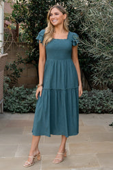 Jacie Smocked Midi Dress | Vintage Teal - Baltic Born