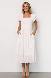 Jacie Smocked Midi Dress | White - Baltic Born