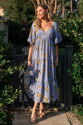 Judith Dress | Blue + Golden Floral - Baltic Born