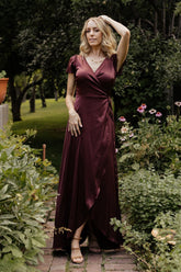 Krystal Satin Wrap Gown | Dark Clove - Baltic Born
