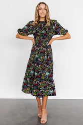 Lena Tiered Midi Dress | Black Multi Floral - Baltic Born