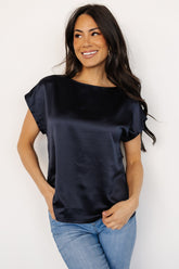Leonie Satin Top | Navy - Baltic Born