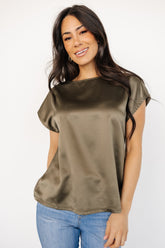 Leonie Satin Top | Olive - Baltic Born