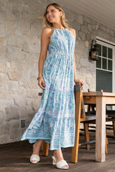 Meline Button Front Maxi Dress | Light Blue Multi - Baltic Born