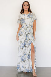 Naomi Short Sleeve Maxi Dress | Dusty Blue Floral - Baltic Born