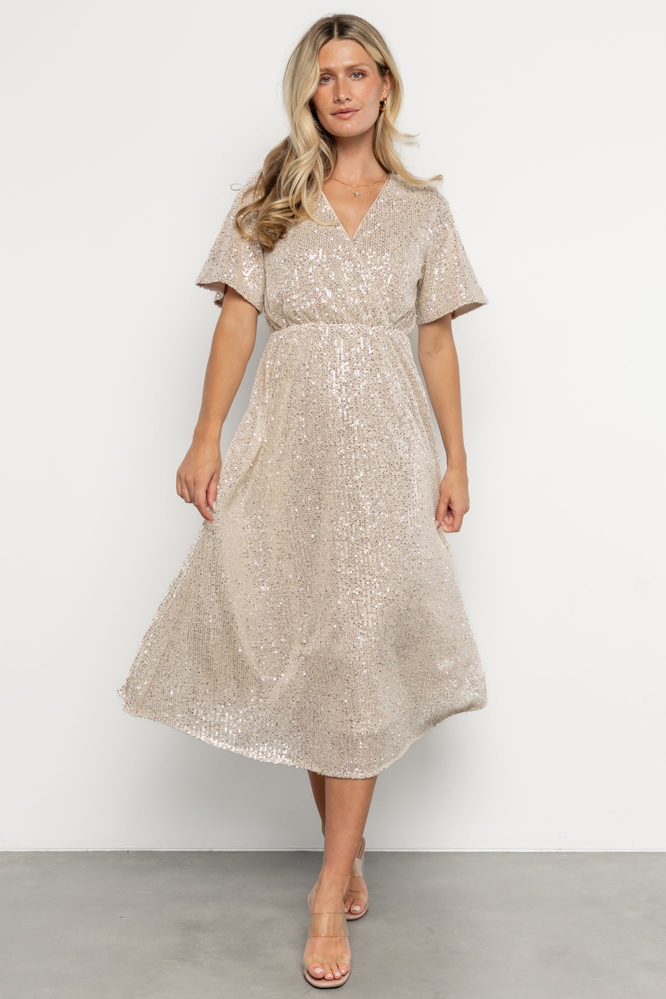 Mayfair Sequin Midi Dress | Champagne