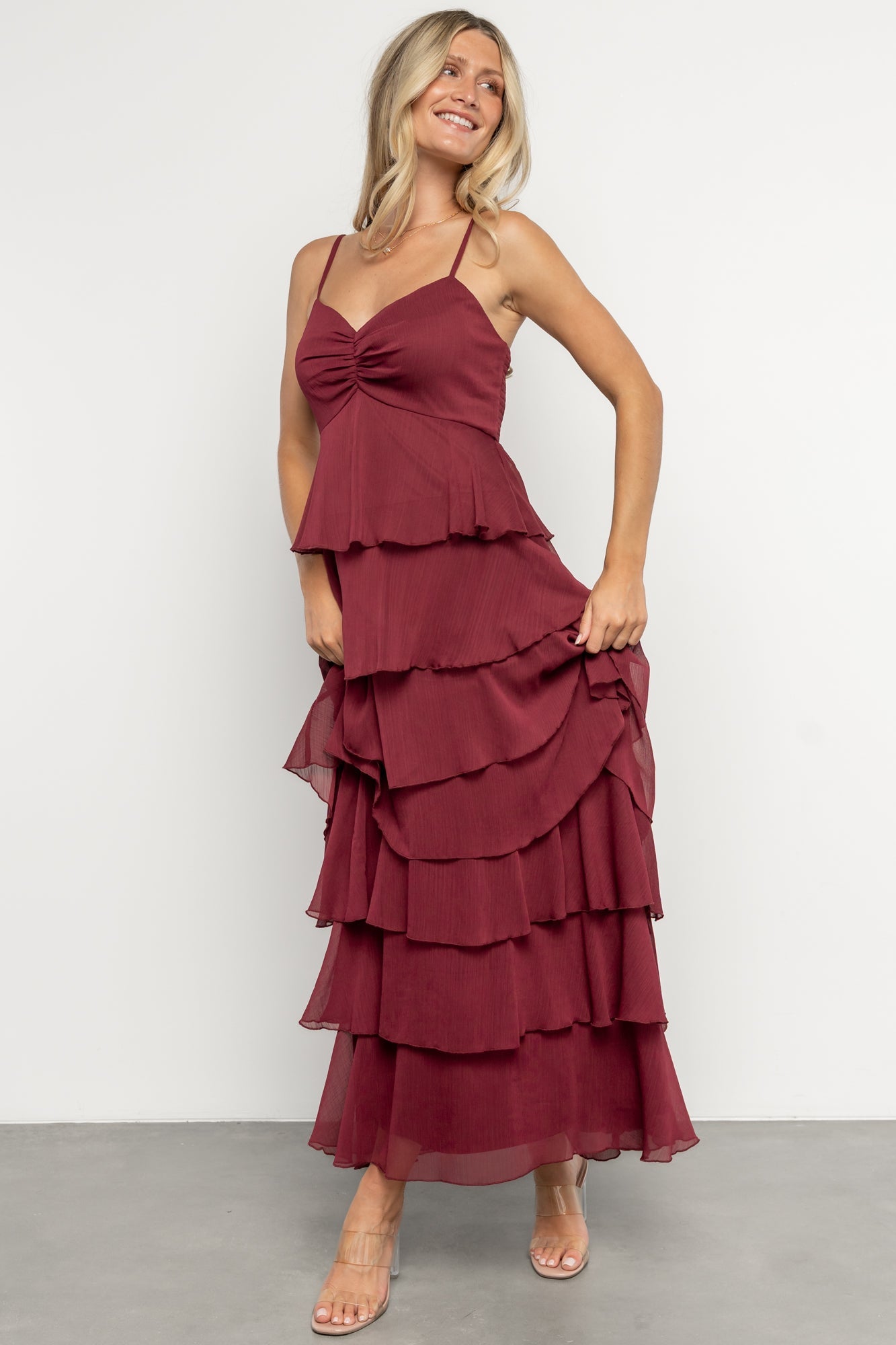 Tiana Tiered Maxi Dress | Burgundy