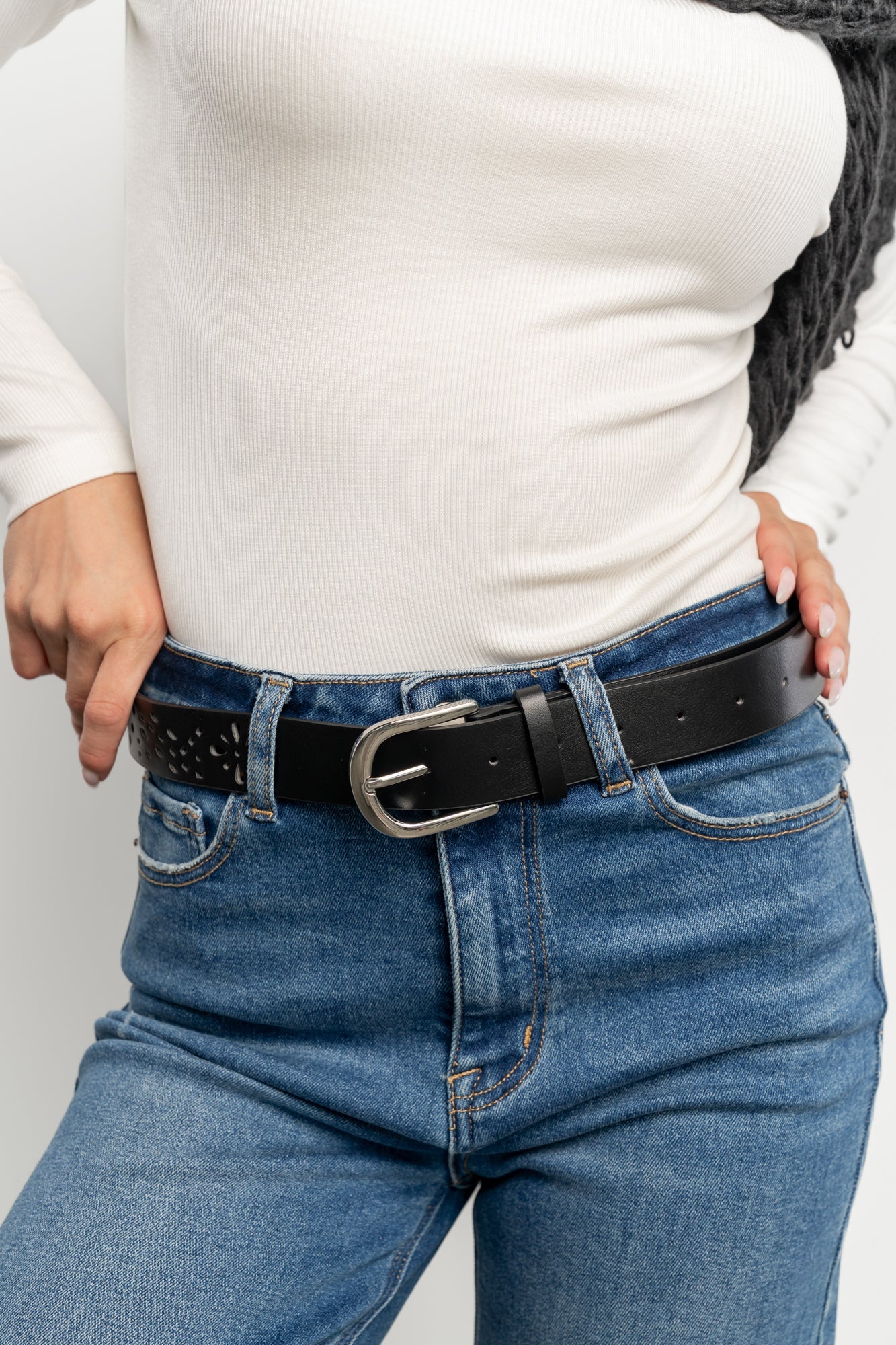 Harmony Floral Faux Leather Belt | Black
