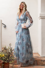 Layla Tulle Maxi Dress | Light Blue Floral