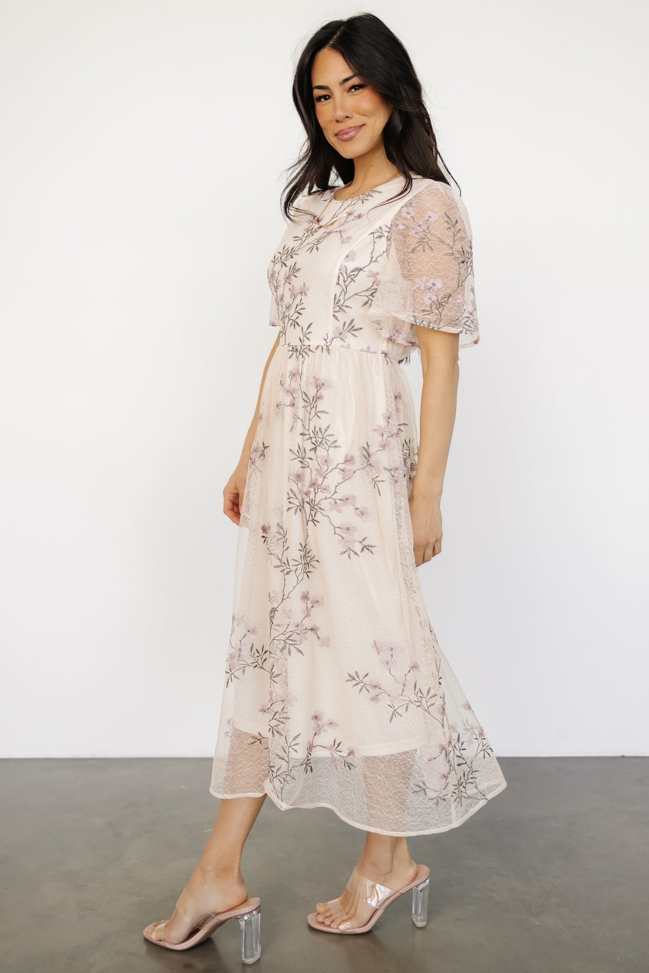 Ashlee Embroidered Midi Dress | Cream + Lavender Floral - Baltic Born