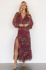 Bowman Deep V Maxi Dress | Burgundy Multi - Baltic Born