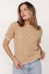 Britt Pointelle Knit Top | Natural + Ivory - Baltic Born