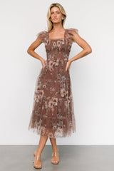 Clementine Tulle Midi Dress | Vintage Taupe Floral - Baltic Born