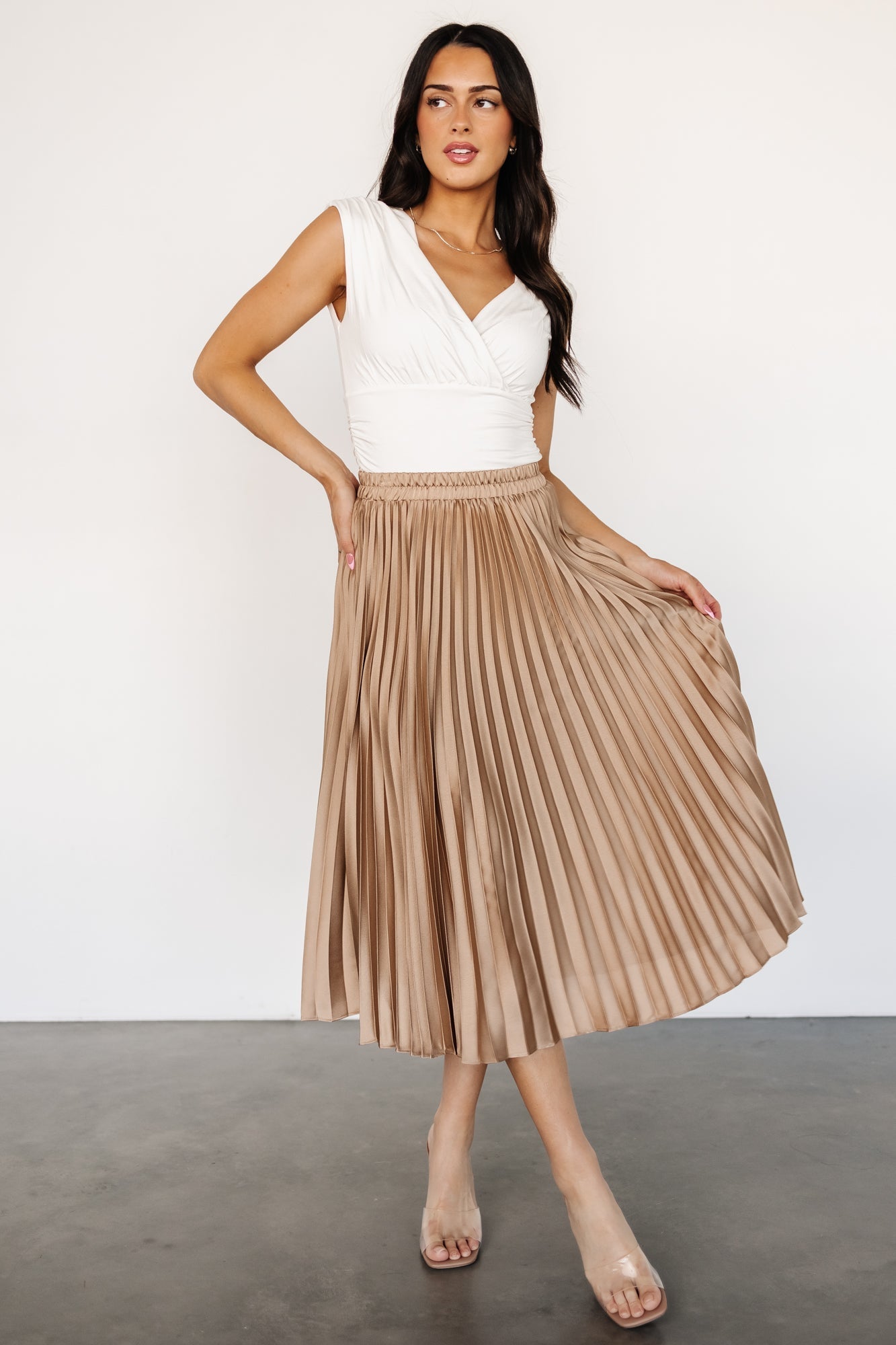 Demetria Pleated Midi Skirt | Light Bronze - Baltic Born