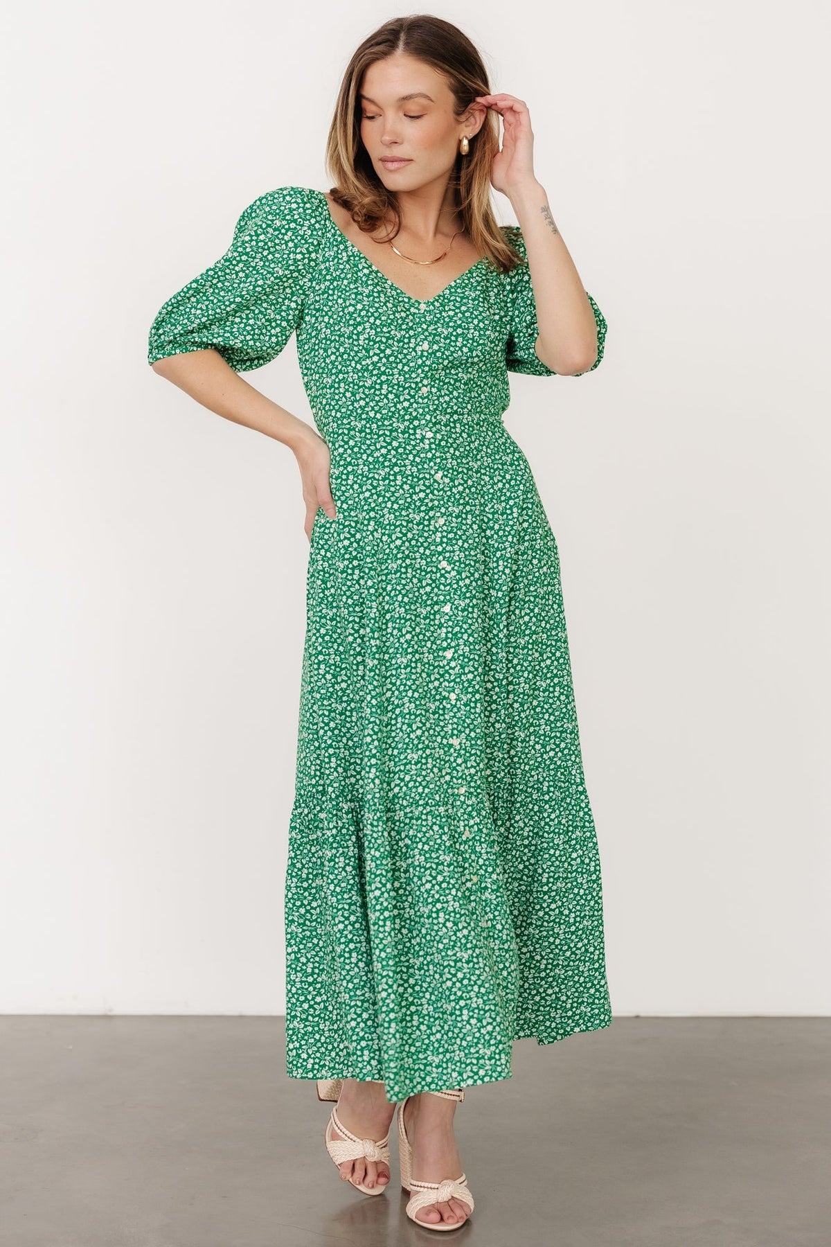 Elisabeth Button Dress | Green Floral - Baltic Born