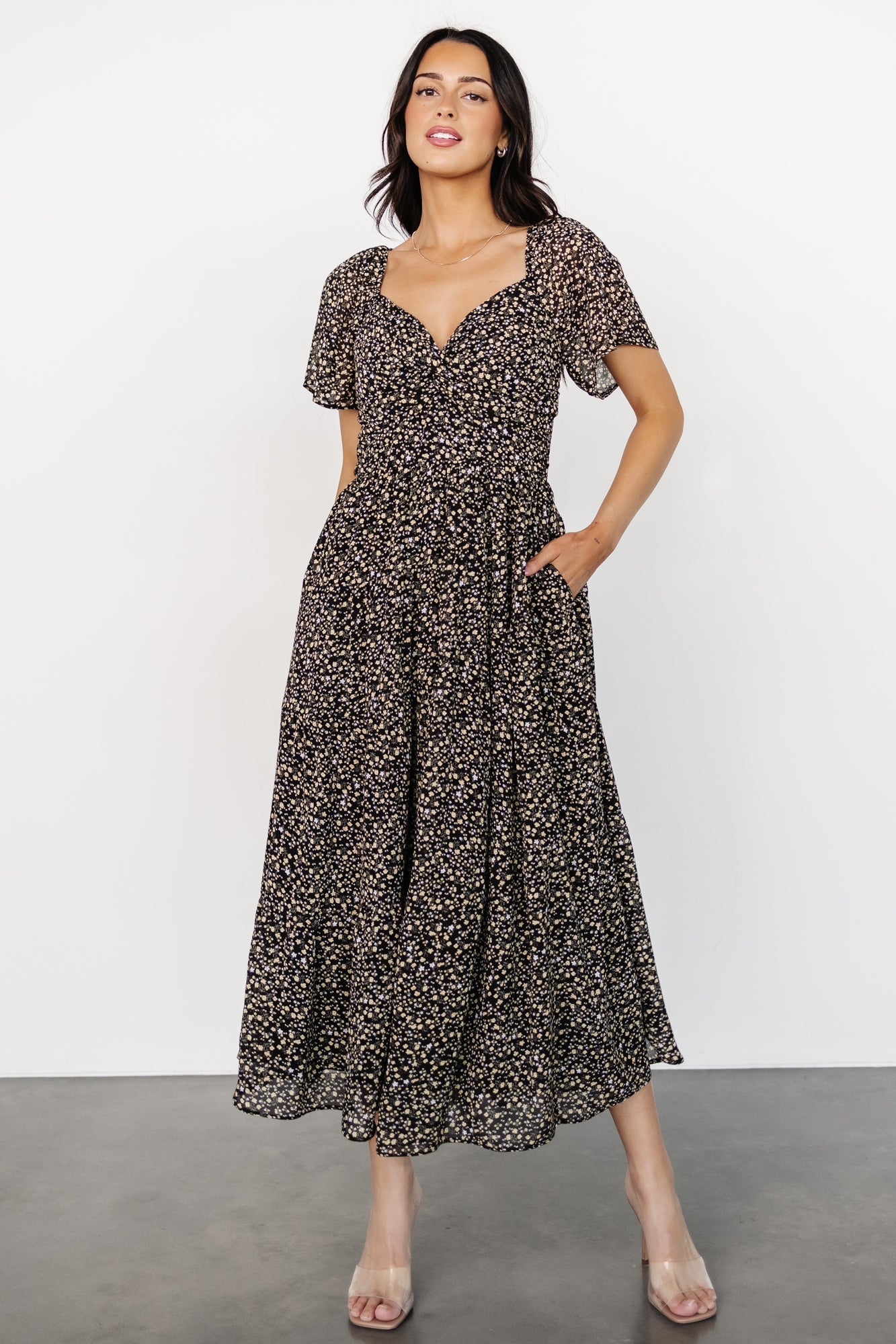 Emiliana Dress | Black + Gold Floral - Baltic Born