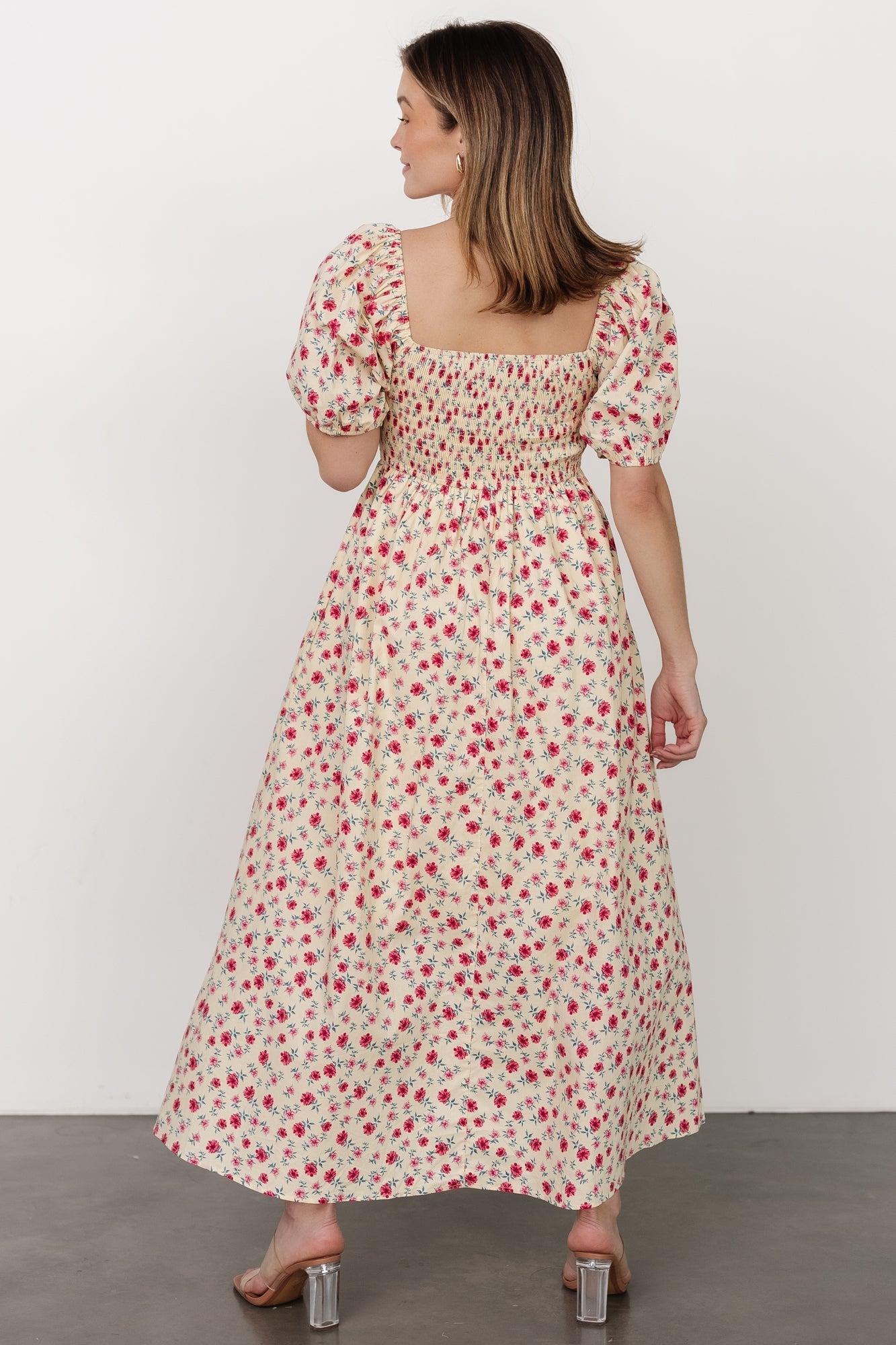 Haddie Smocked Midi Dress | Cream + Rose Floral - Baltic Born
