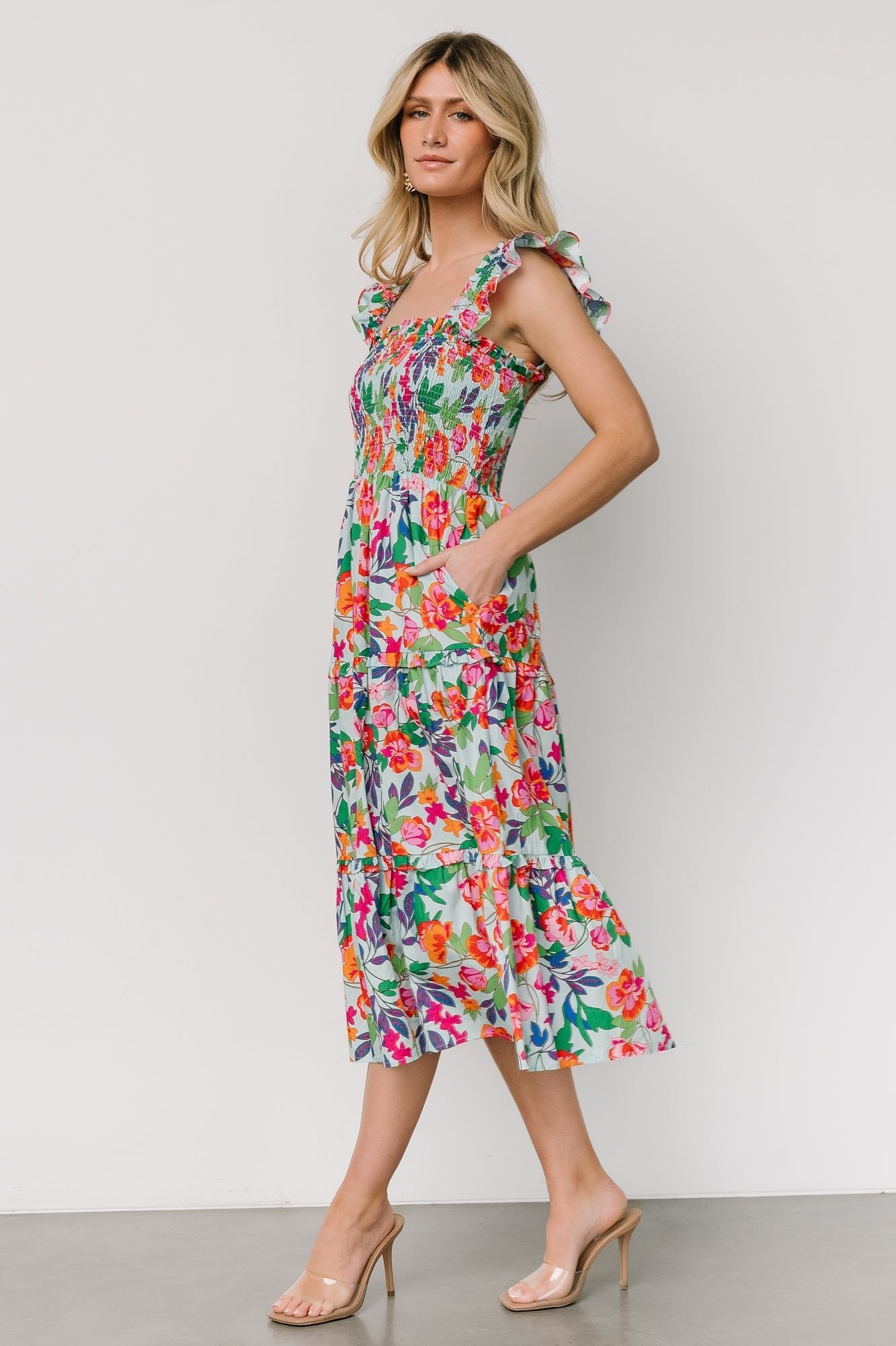 Harper Smocked Midi Dress | Blue Multi Floral - Baltic Born