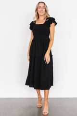 Jacie Smocked Midi Dress | Black - Baltic Born