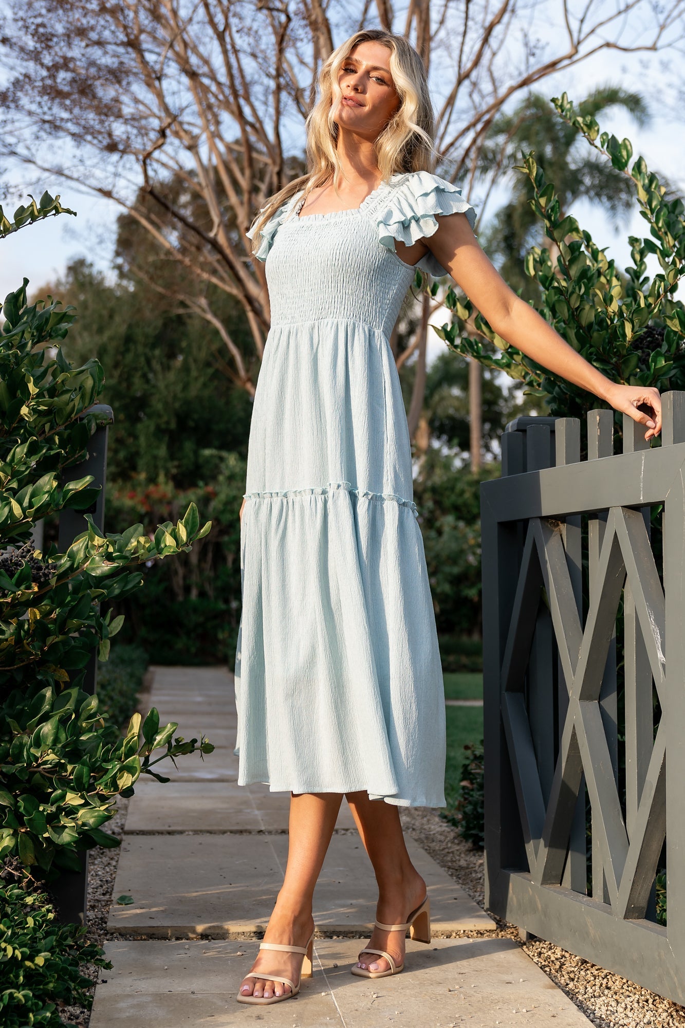 Jacie Smocked Midi Dress | Light Blue - Baltic Born