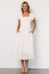 Jacie Smocked Midi Dress | White - Baltic Born