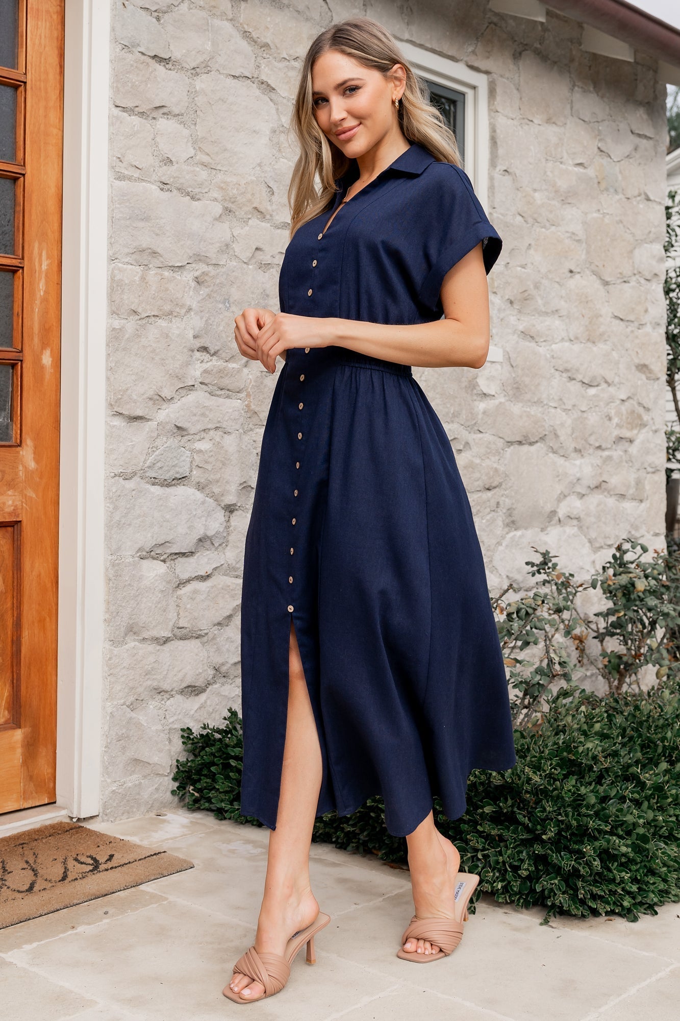 Larah Button Dress | Navy Blue - Baltic Born