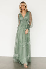 Layla Tulle Maxi Dress | Dusty Green Floral - Baltic Born