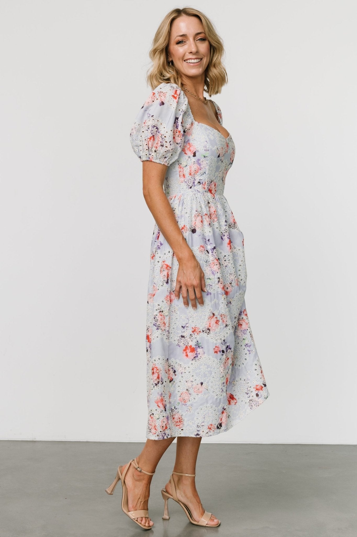 Leila Eyelet Midi Dress | Light Blue Floral - Baltic Born