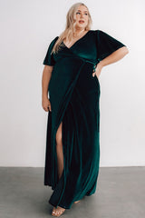 Meghan Velvet Wrap Maxi Dress | Emerald - Baltic Born