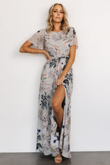 Naomi Short Sleeve Maxi Dress | Pale Blue Floral - Baltic Born