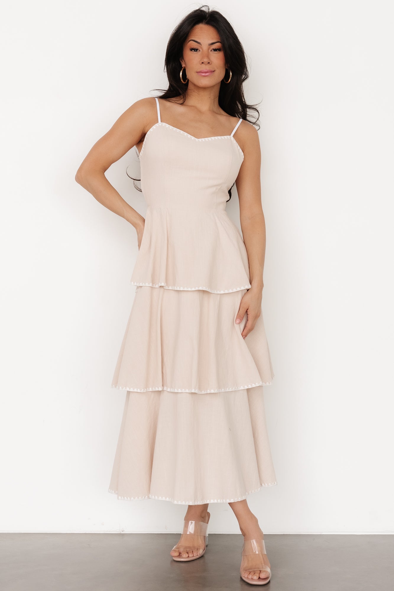 Odette Tiered Dress | Natural + White - Baltic Born