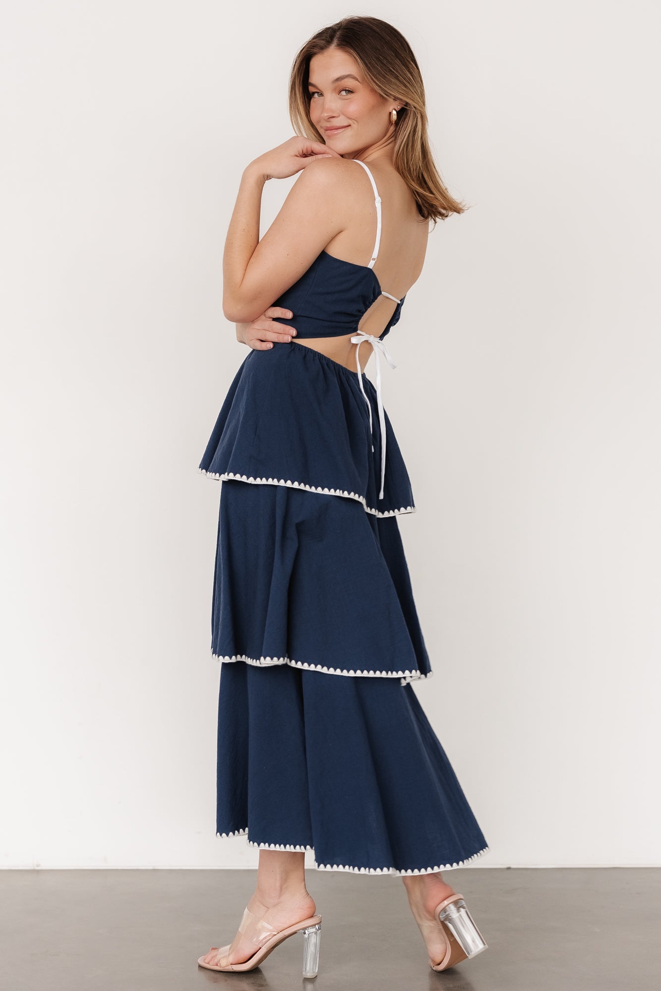 Odette Tiered Dress | Navy + White - Baltic Born