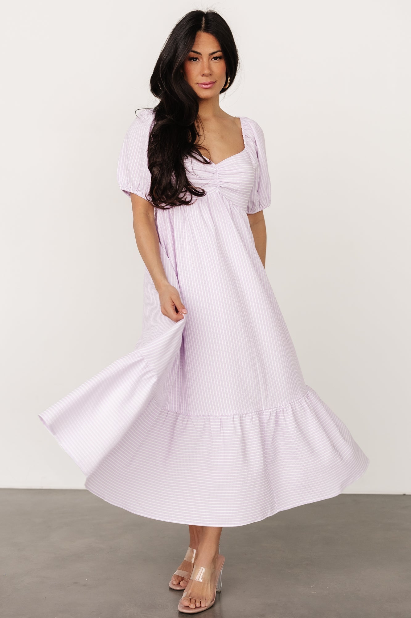 Poppy Midi Dress | Lavender + Off White - Baltic Born
