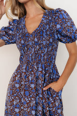 Stockton Smocked Dress | Brown + Blue Floral - Baltic Born